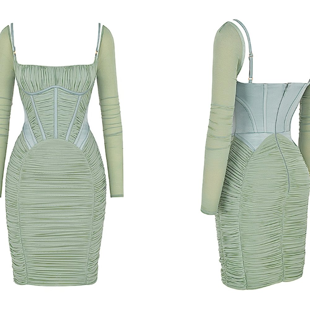 House of CB ‘Freyja’ Green Gathered Corset Midi Dress NWOT - Picture 13 of 14
